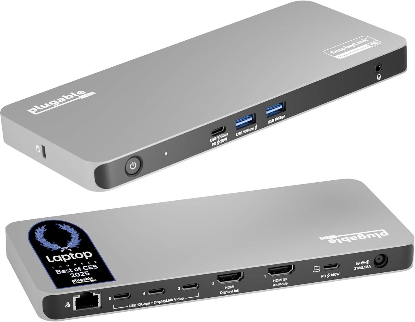 Plugable USB C Docking Station for 5 Monitors and 140W Power