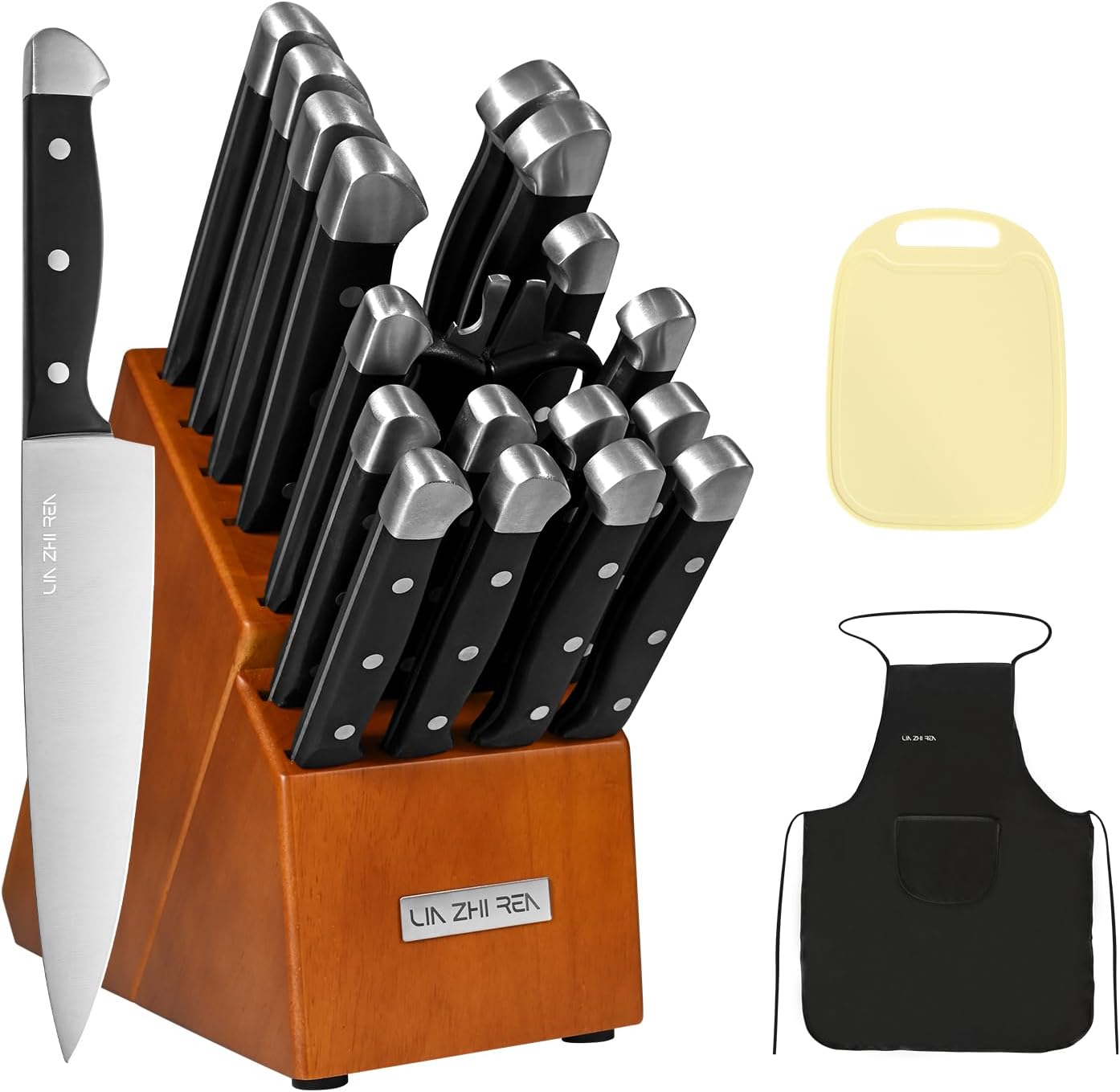 22-Piece Kitchen Knife Set with Block and Built-in Sharpener