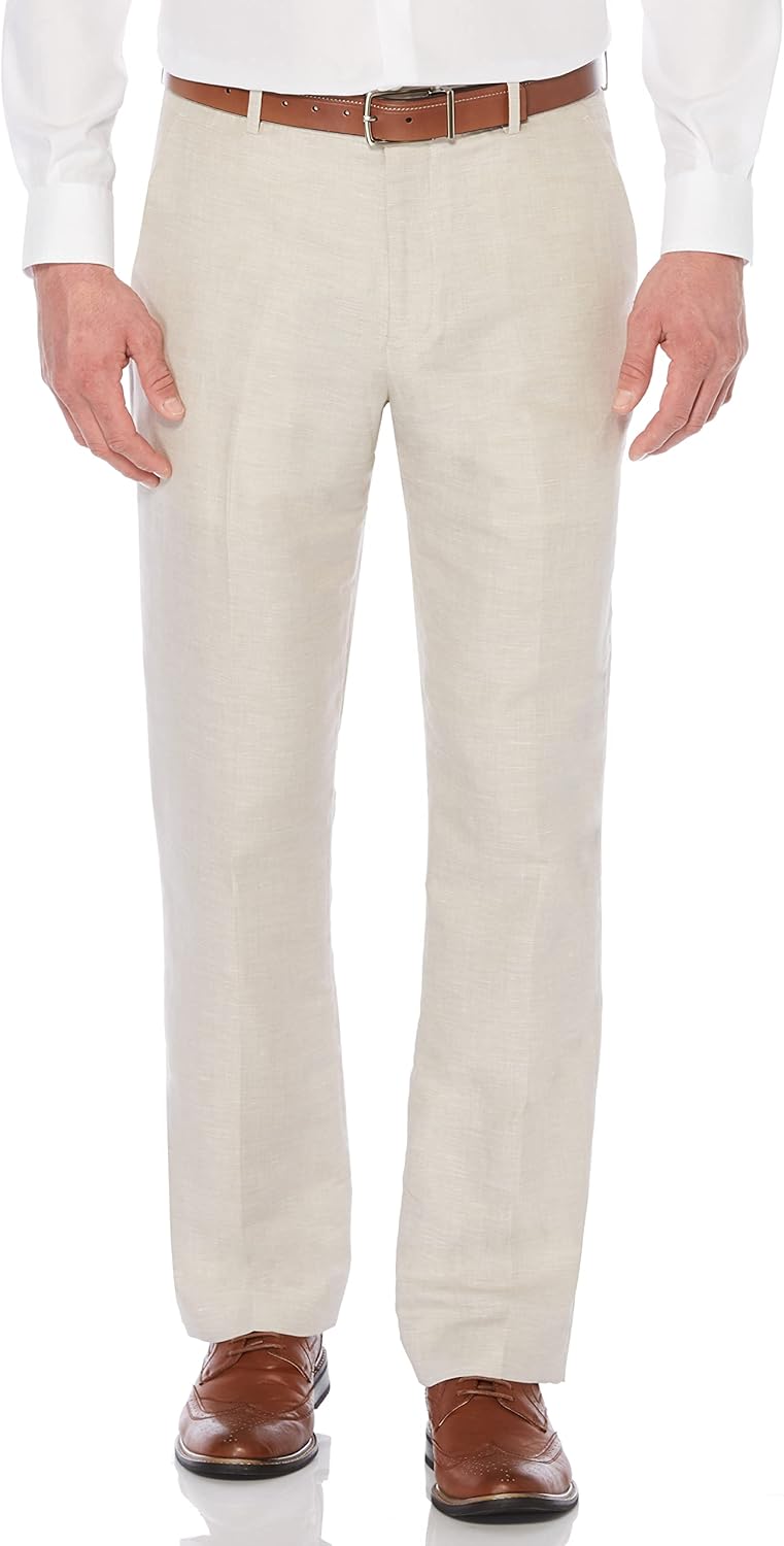 Perry Ellis Men's Flat Front Linen Blend Dress Pants for Style