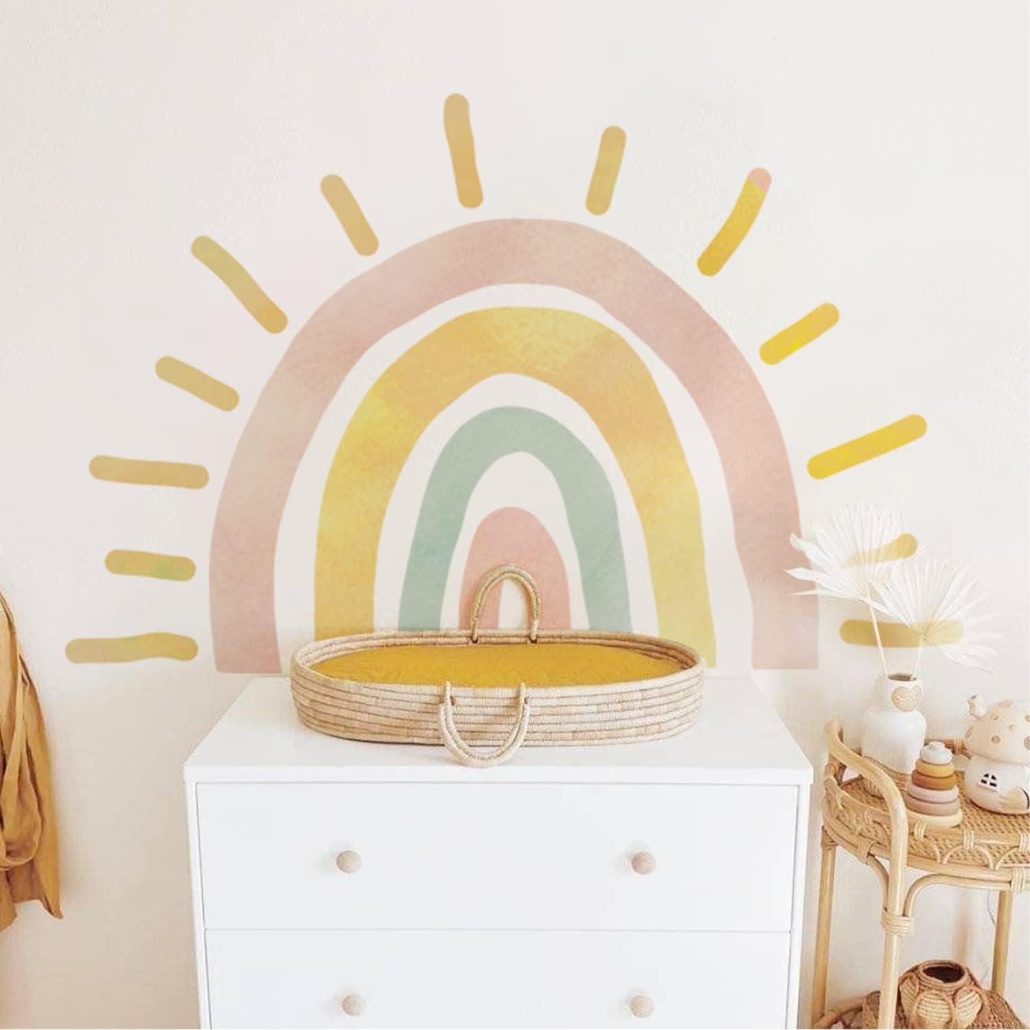 Large Fabric Watercolor Boho Half Sun Wall Decals for Kids Room