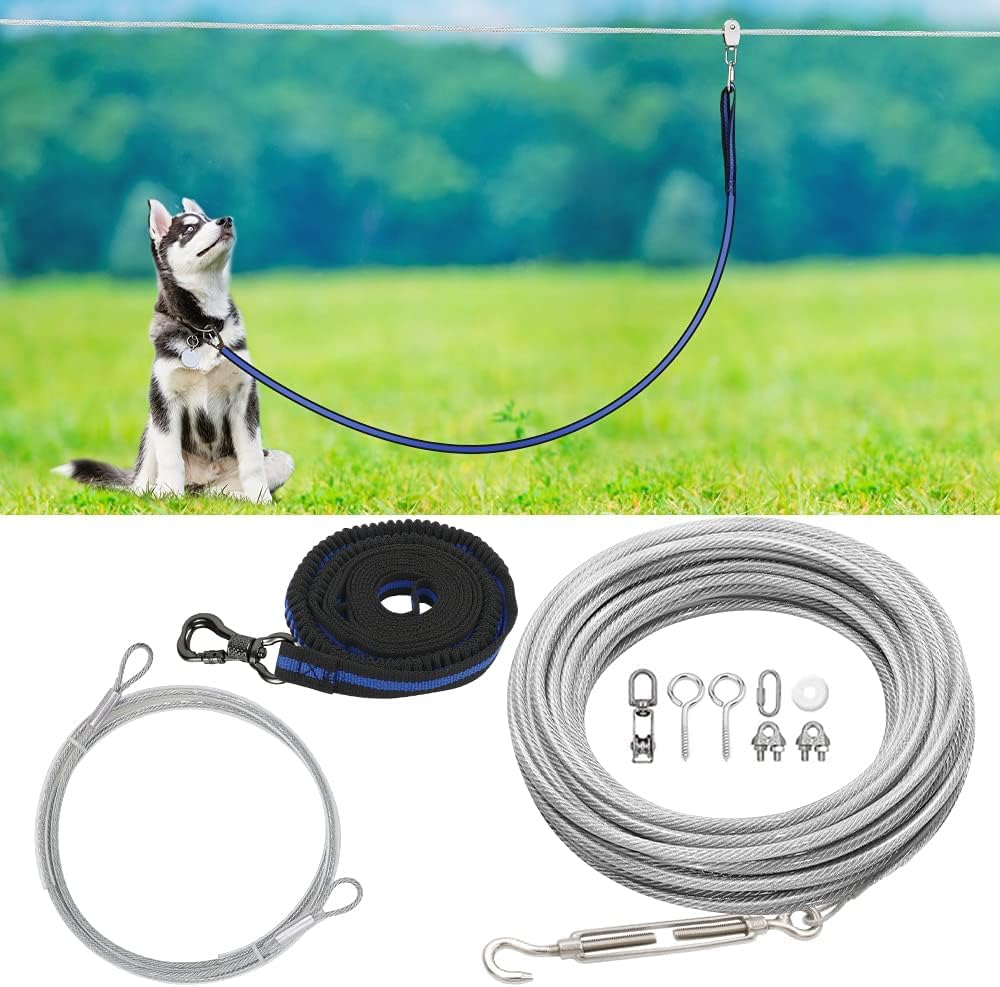 XiaZ 100ft Dog Tie Out Cable with Bungee Runner for Outdoors