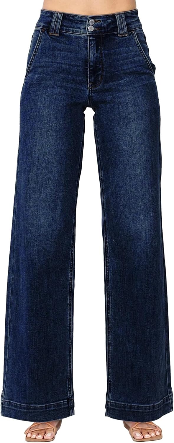 Astylish Wide Leg High Waisted Stretchy Straight Leg Jeans