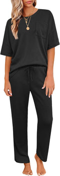 JiniGolla Womens Pajama Sets Waffle Knit Short Sleeve (Style H1VC)