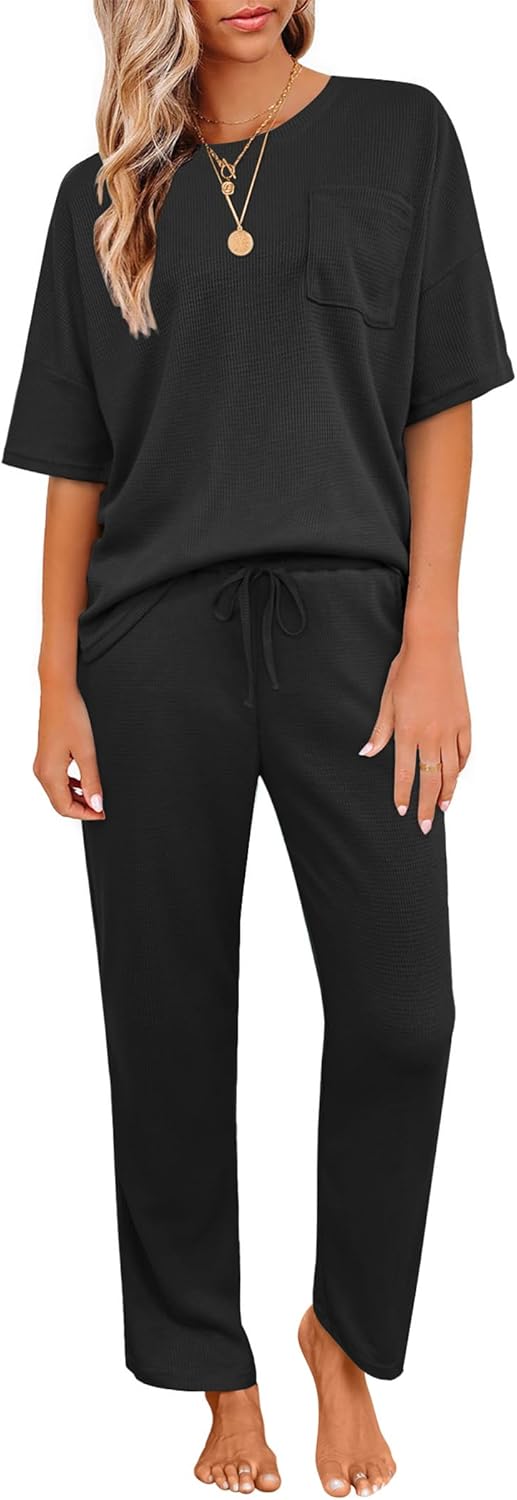 Waffle Knit Pajama Sets for Women - Soft Sleepwear Lounge Wear