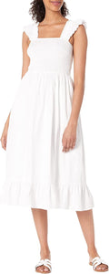 The Drop Kimi Ruffled Shoulder Smocked Midi Dress - Versatile Lined