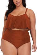 Plus Size High Waisted Swimsuit Two Piece Bikini - Flattering Tummy
