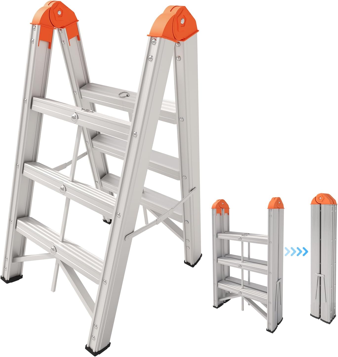 Aluminum Foldable Twin Front Collapsible A Frame 3-Step Ladder