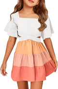 Batermoon Girls Summer Dress Square Neck Short Sleeve Mini - Cute