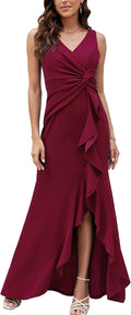 Formal Evening Dress V Neck Sleeveless Split Wrap - Elegant Long Gown