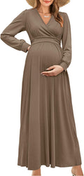 Fall Maternity Maxi Dress Wrap V Neck - Comfortable Nursing Style is
