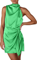 PRETTYGARDEN Satin Mock Neck Short Dress - Flattering Summer Cocktail
