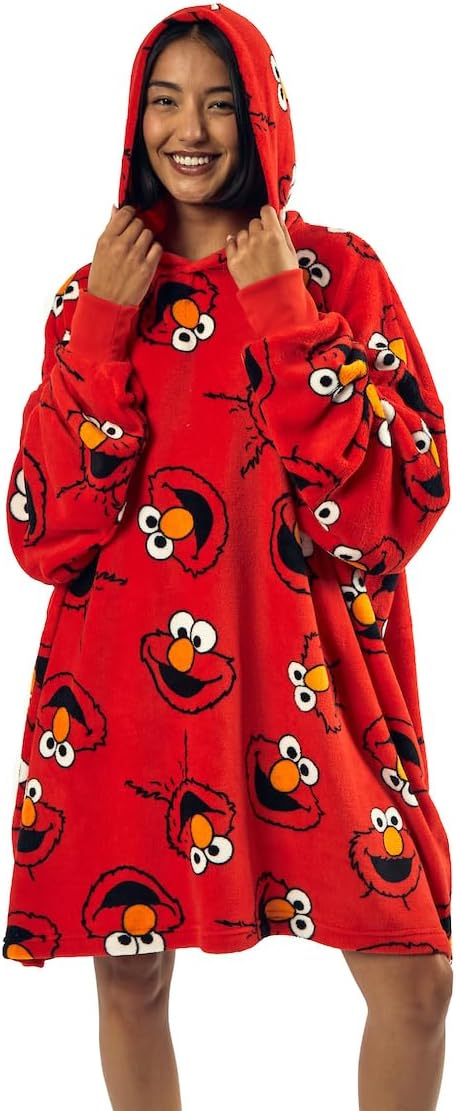 Sesame Street Elmo Character Heads Oversized Hoodie Blanket