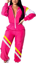 Women's Color Block Tracksuit Set - Pullover Hoodie & Zipper Jacket