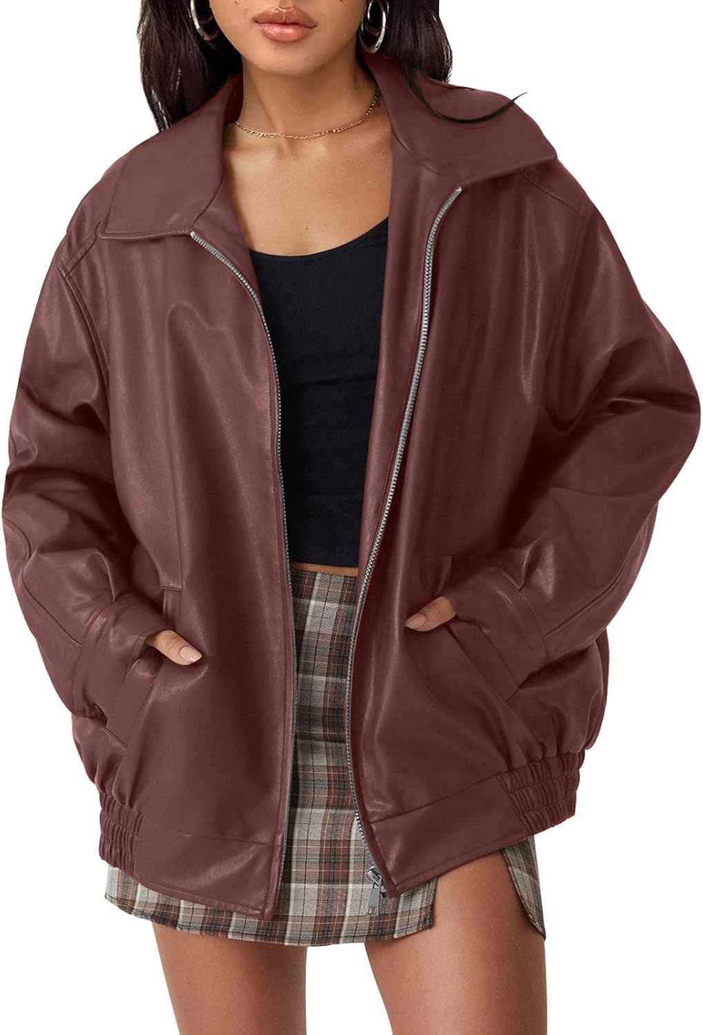 AUTMET Womens Oversized Leather Jackets for Fall Fashion