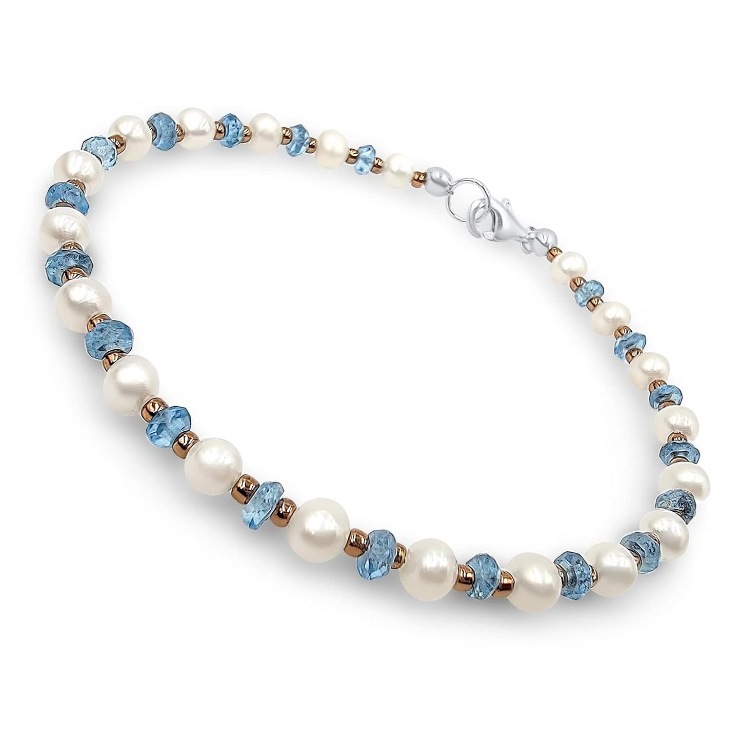 Real Gemstone and Pearl Strand Bracelet with Sterling Silver Clasp