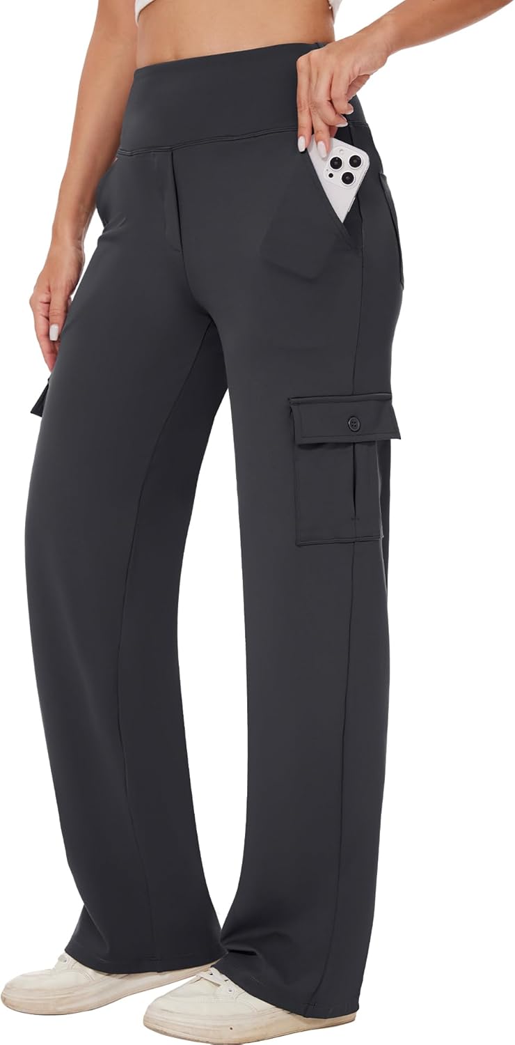 Yoga Cargo Pants Women Wide Leg High Waist Stretch Casual Wear
