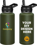 Personalized Custom Water Bottles with Text Logo Print - 32oz