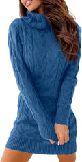 Langwyqu Womens Cable Knit Sweater Dress - Slim Turtleneck Mini wrap