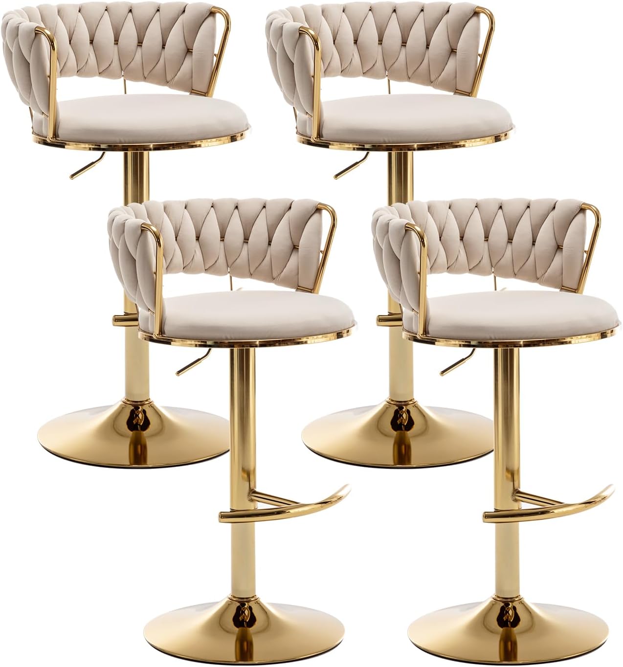 Gold Bar Stools Set of 4 with Velvet Adjustable Height Design