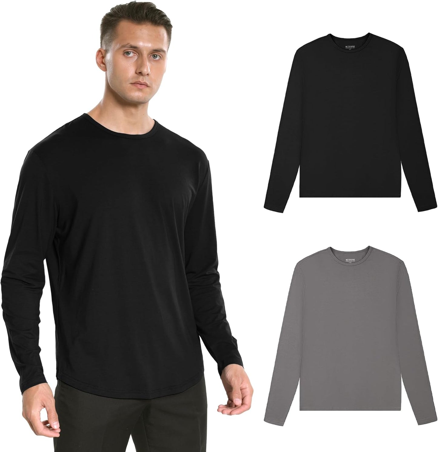 NETDRAW Men's Ultra Soft Bamboo Viscose Long Sleeve T-Shirt