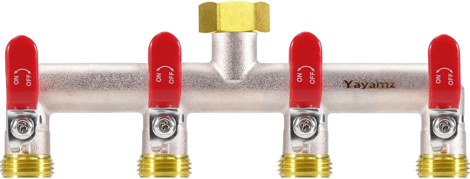4 Way Garden Hose Splitter, Heavy Duty Brass Faucet Manifold