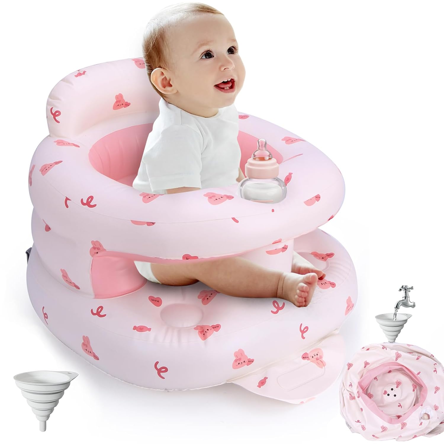 Enhanced Inflatable Baby Seat: Full Enclosure, Built-in Air Pump, Water Addable