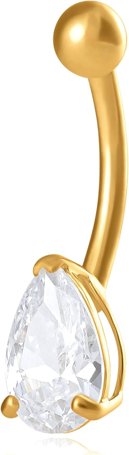 10K Gold Belly Button Ring with Cubic Zirconia for Style
