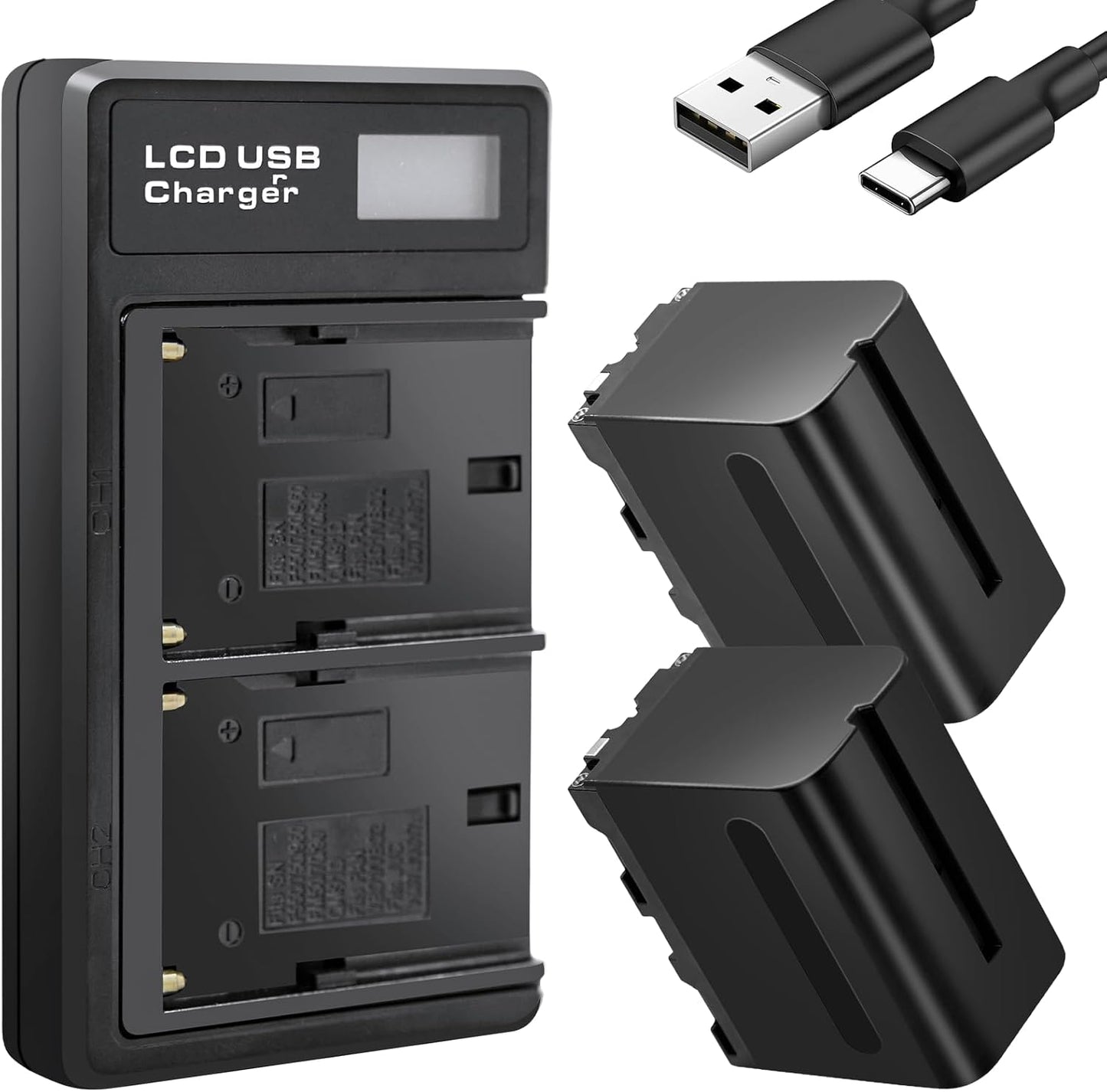 12000mAh Battery and LCD Screen Charger for NP-F970 Devices
