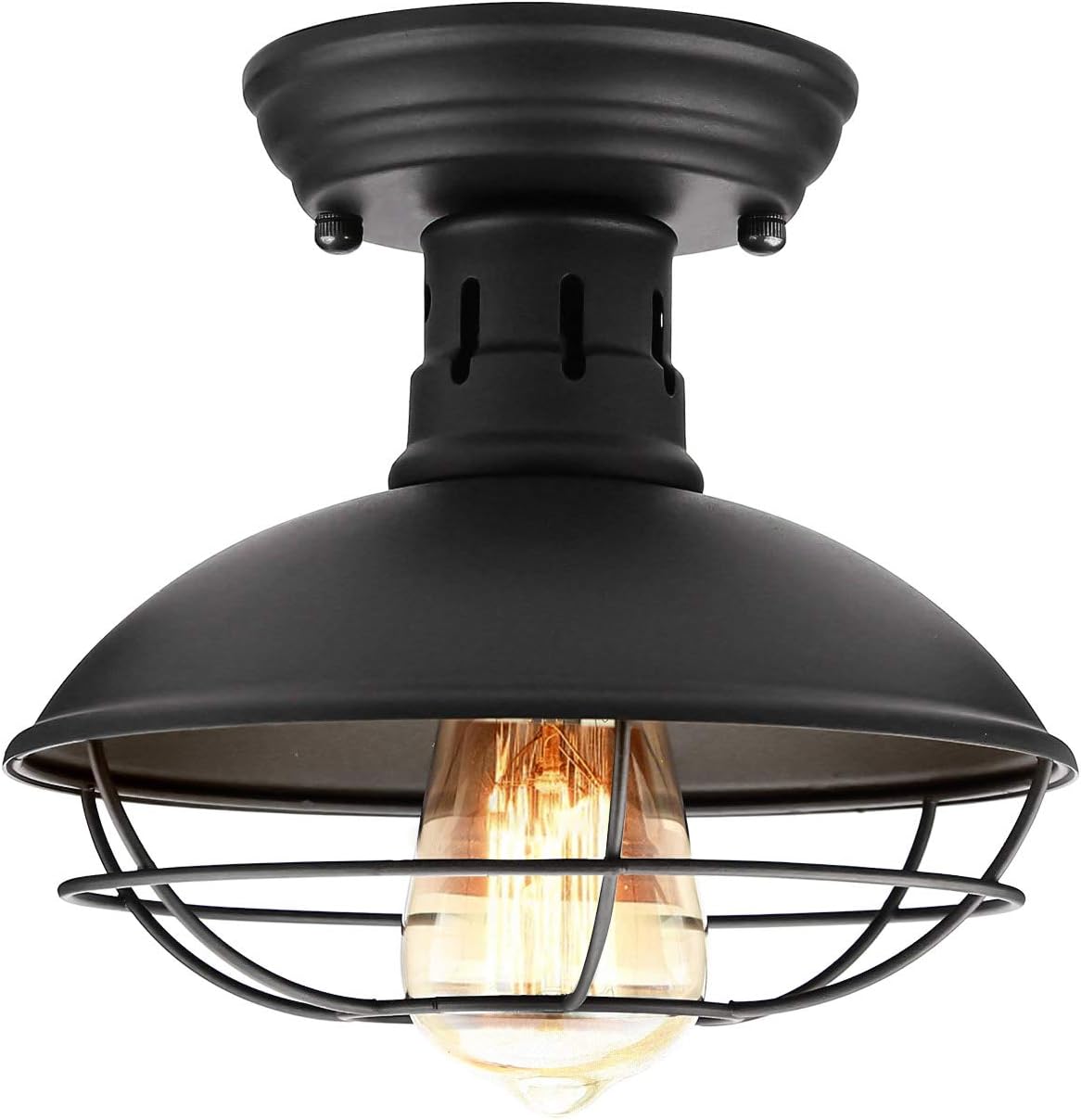 Farmhouse Flush Mount Ceiling Light - Rustic Black Metal Cage
