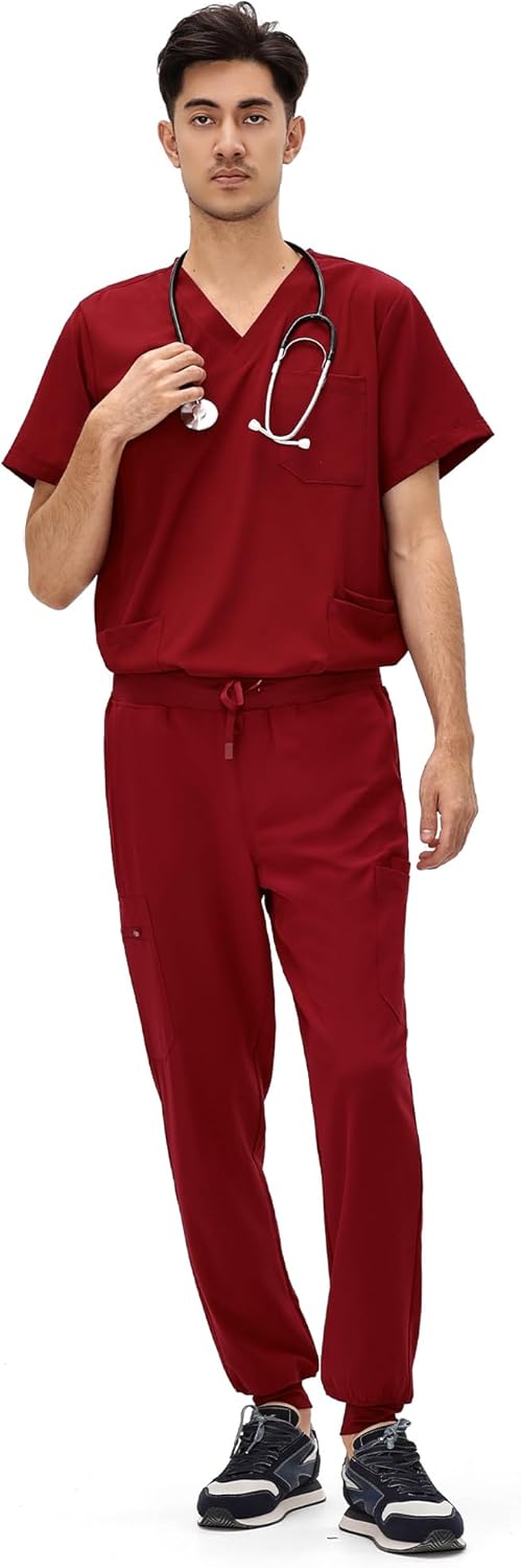 COZYFIT Scrubs for Men - 11 Pockets V-Neck Top & Jogger Pants