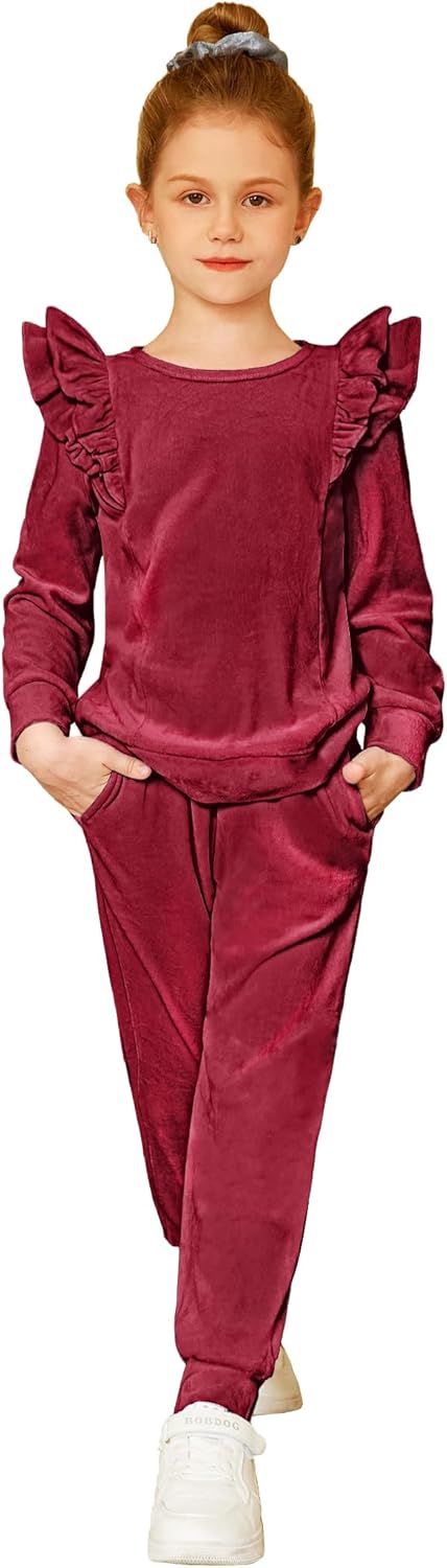 Arshiner Girls 2 Piece Outfits Velour Tracksuit for Comfort