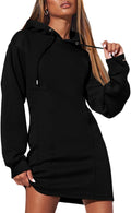 AlvaQ Womens Hoodie Dress - Cozy Pleated Sweatshirt Mini
