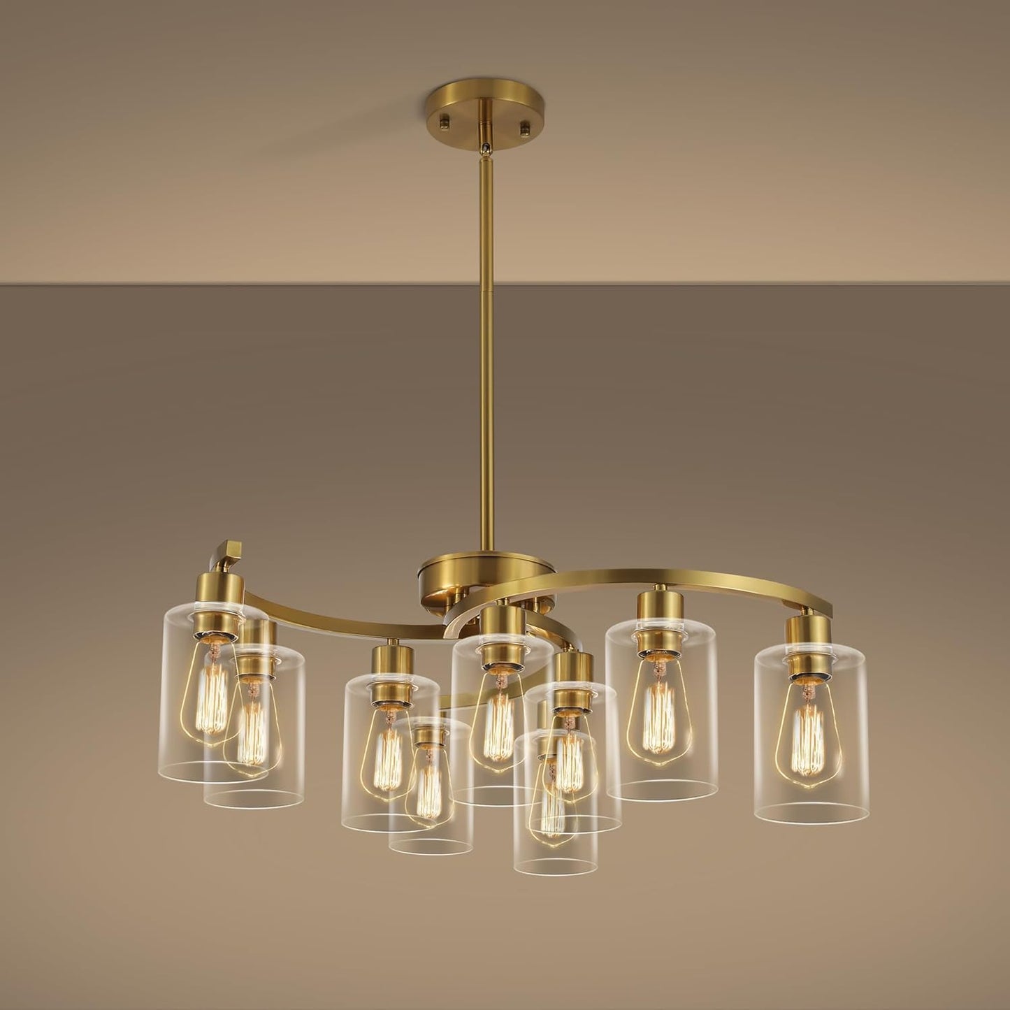 9-Light Gold Glass Chandelier for Modern Dining Room Elegance