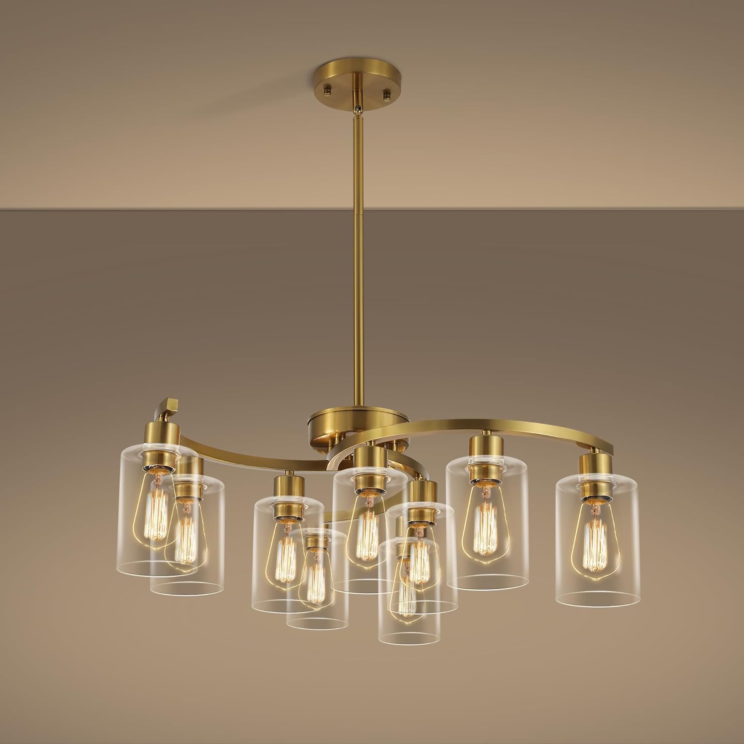 9-Light Gold Glass Chandelier for Modern Dining Room Elegance