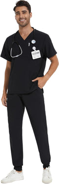 Men Scrubs Set V-Neck & Jogger Pants - 8 Pocket Stretch Comfort