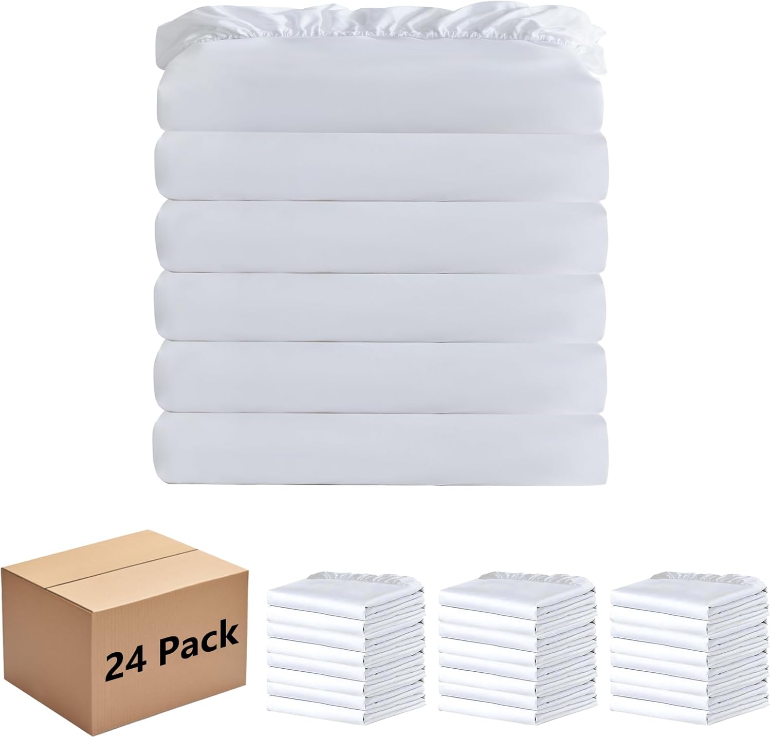 White Bulk King Fitted Sheet Only Deep Pocket 24 Pack Essentials