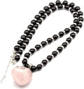 Black Stone Necklace with Raw Tourmaline Pendant for Women - Healing