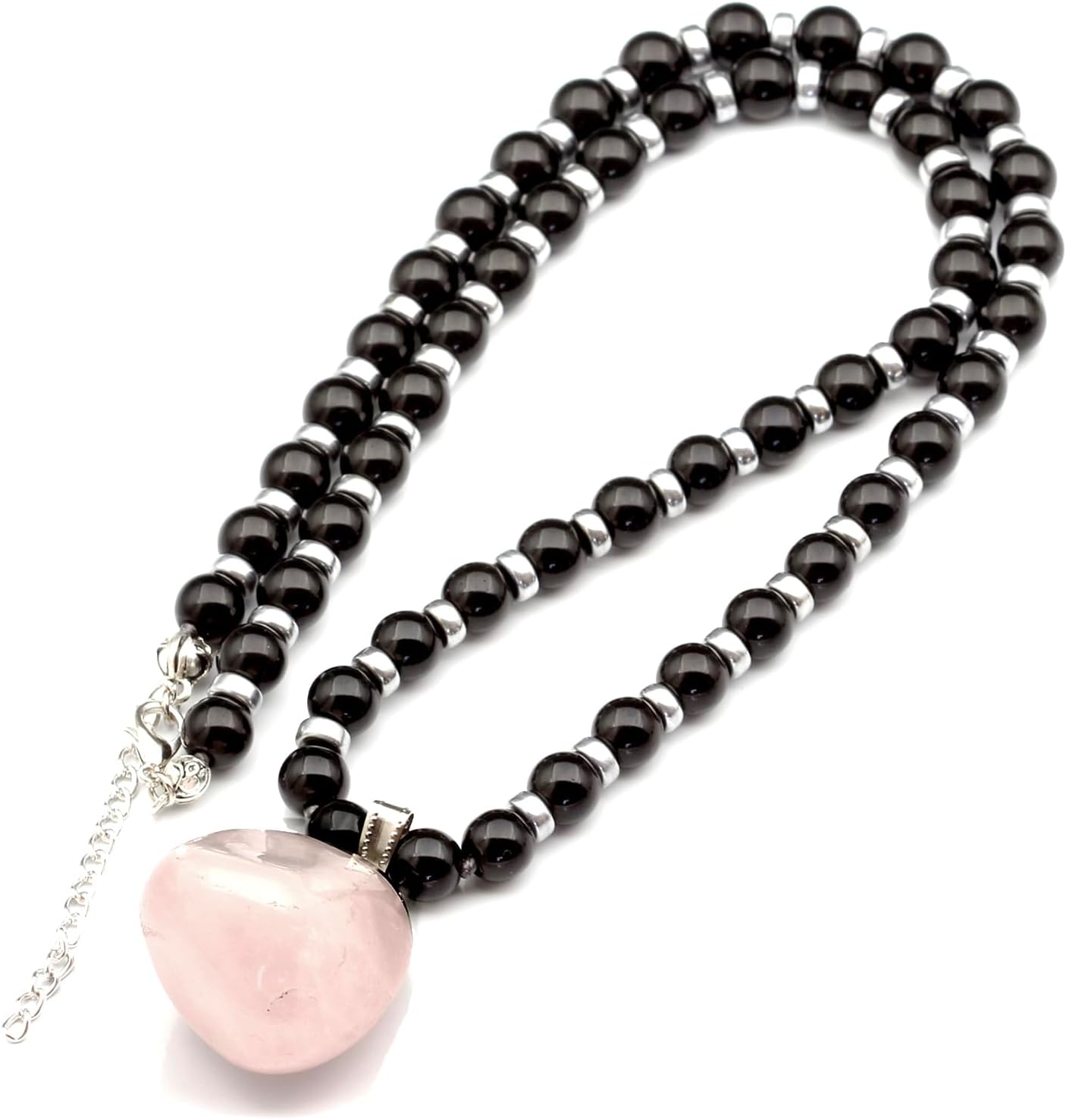 Natural Raw Tourmaline Pendant with Black Onyx Beaded Necklace