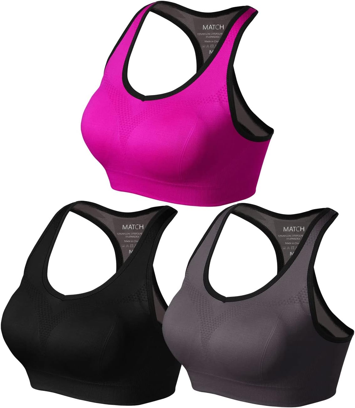 Match Racerback Sports Bras for Women - Padded Seamless Workout