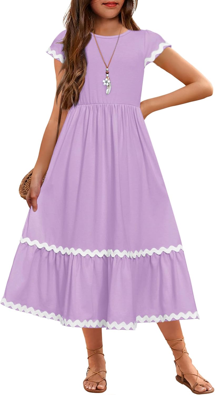 Arshiner Girls Summer Maxi Dresses with Pockets for Ages 4-14
