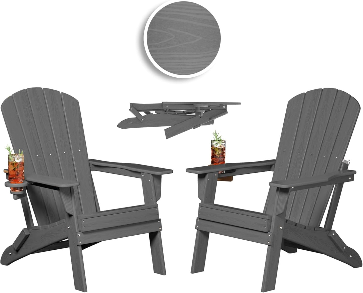 Folding Adirondack Chair Set with Cup Holder for Comfort