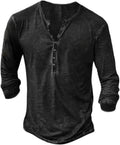 Mens Distressed Henley Shirts Front Placket Retro Long Sleeve Tee make