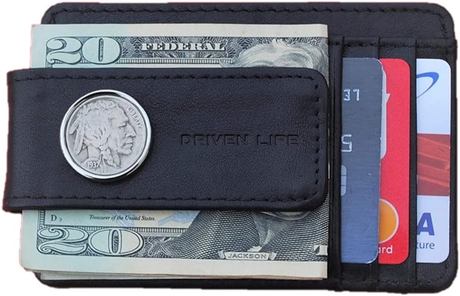 US 1937 Indian Head Buffalo Nickel Coin Leather Money Clip Wallet