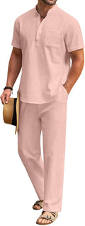 COOFANDY Men's Cotton Linen 2-Piece Set - Lightweight Summer Outfit be