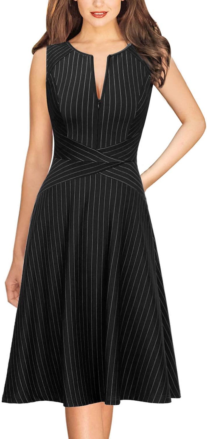 Elegant Front Zipper Slim Work Dress for Office and Parties