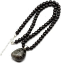 Natural Raw Tourmaline Pendant Black Onyx Beaded Necklace (Style X8N4)