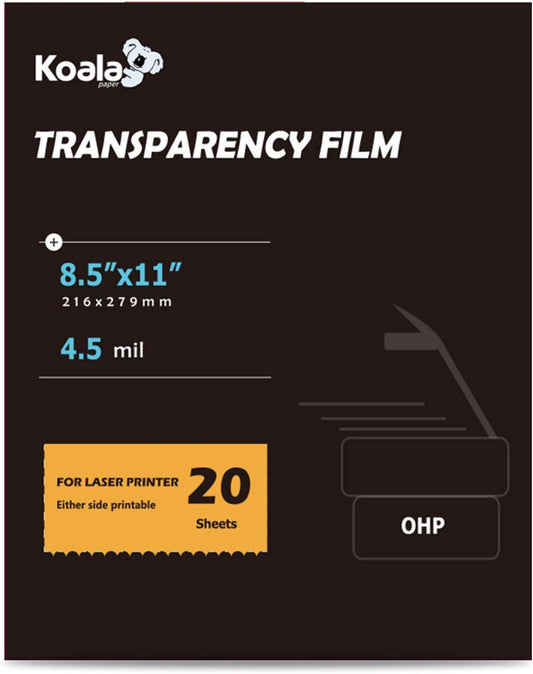 KOALA Paper: 20-Pack Laser Transparency Film for Double-Sided Printing