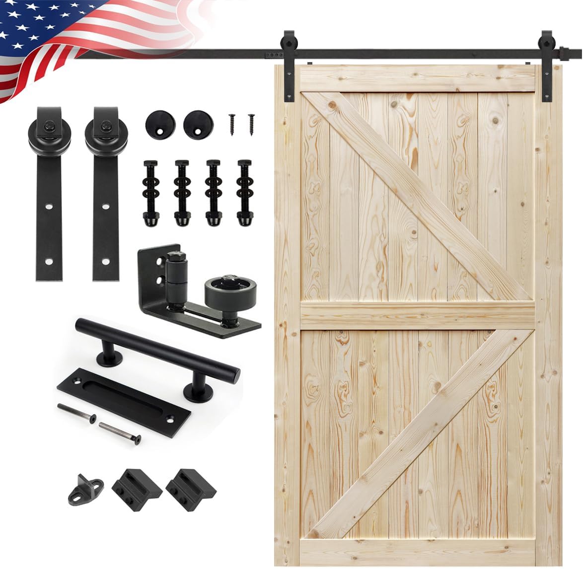 Unfinished British Brace Knotty Barn Door with 10FT Hardware Kit