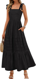 Women's Summer Boho Maxi Dress Smocked A Line Sundress - Flattering