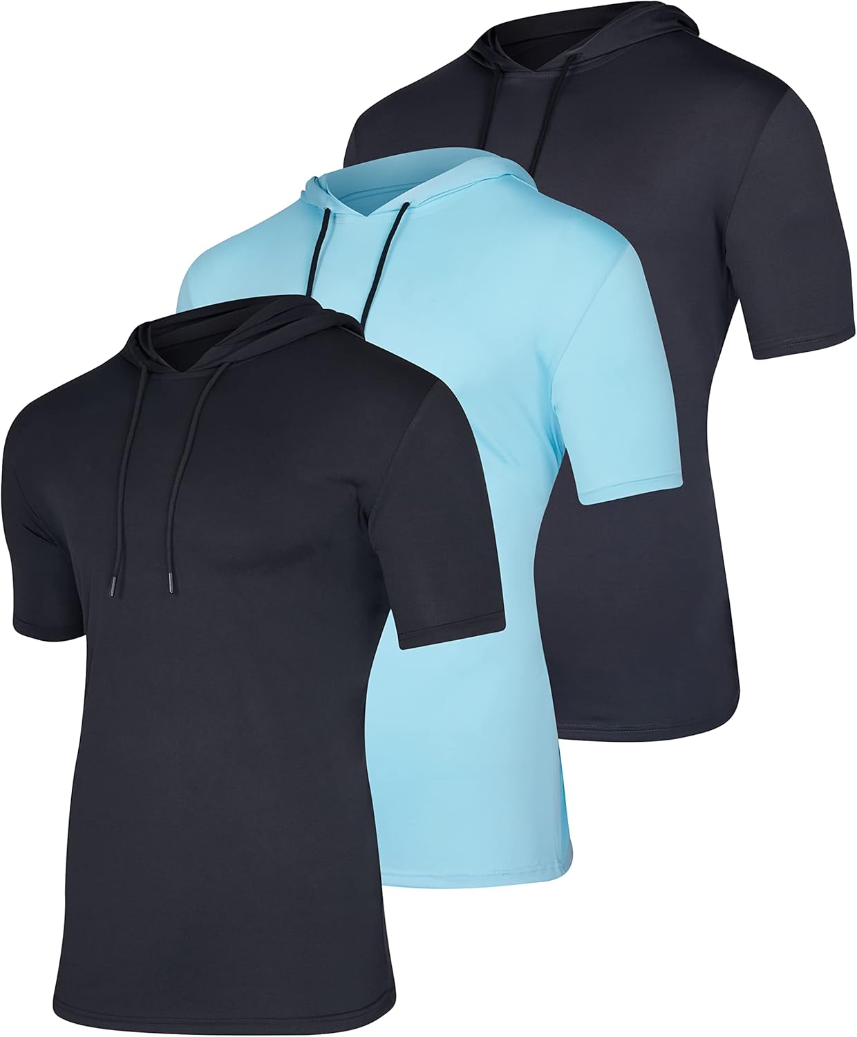 Men's Dry Fit Short Sleeve Active Hoodie Pullover - 3 Pack